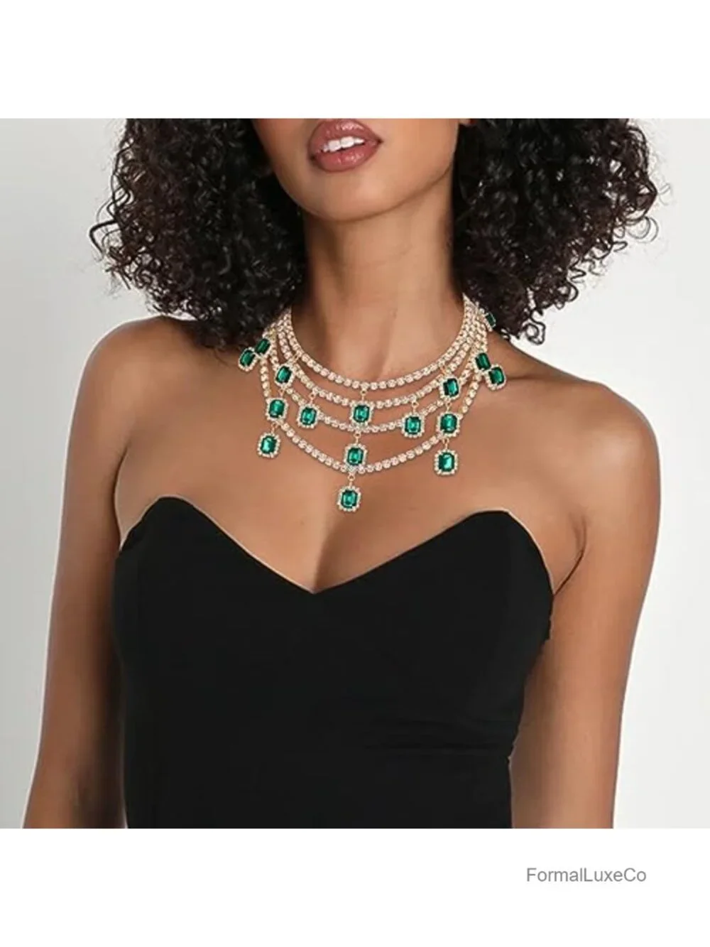Vintage Rhinestone Layered Chunky Collar Necklace, Glitter Crystal Statement
